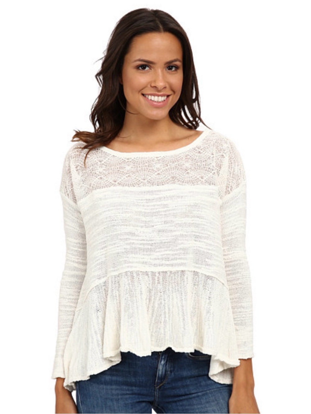 Free People Cream Lace Yoke Peplum Tunic